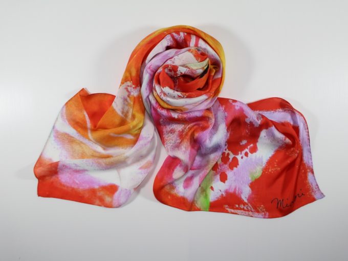 Silk scarf Foulard Haru Moeru by Midori Mccabe